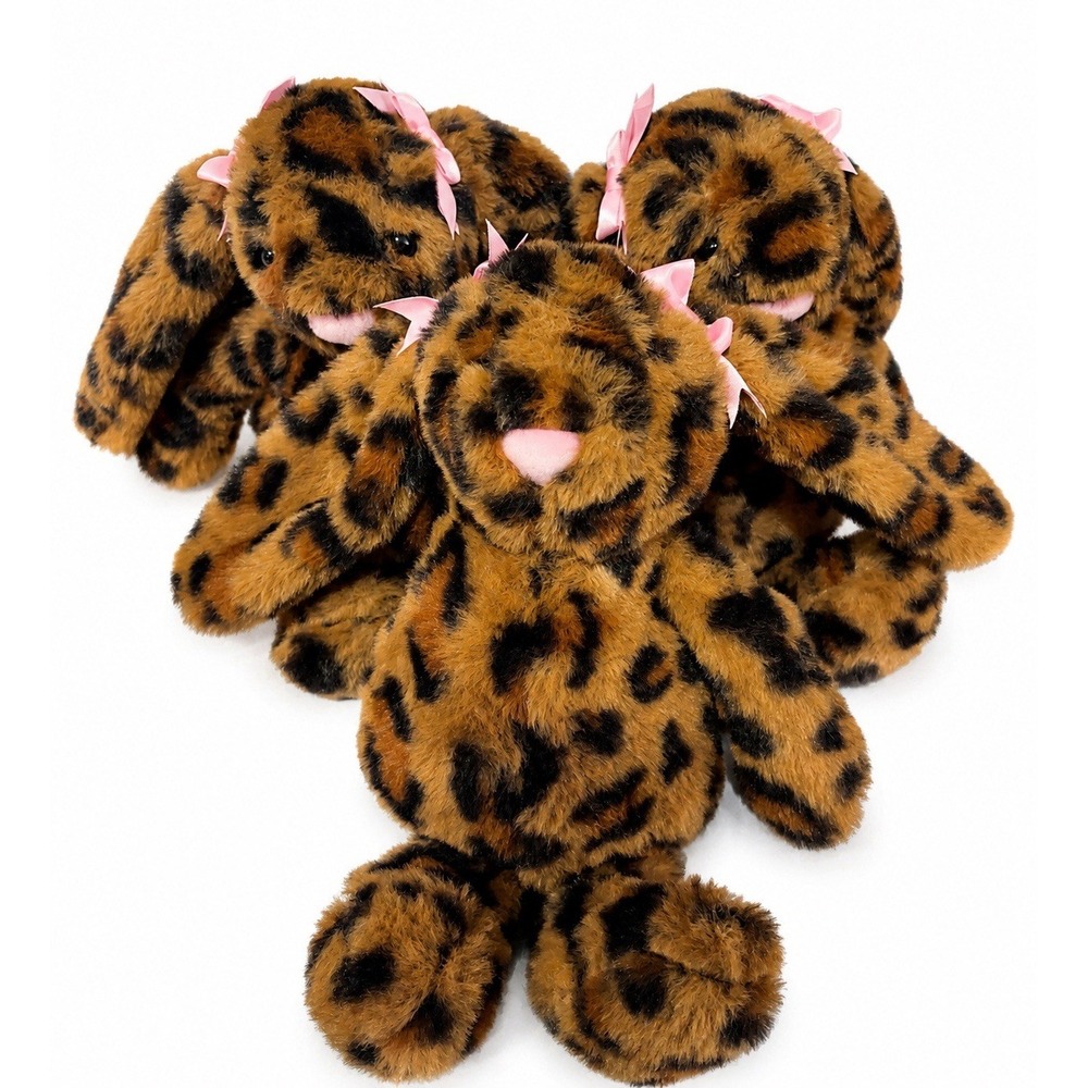 Leopard Print Soft Plush Stuffed Animal Small 6-14 in Pink Nose Ribbon 2011